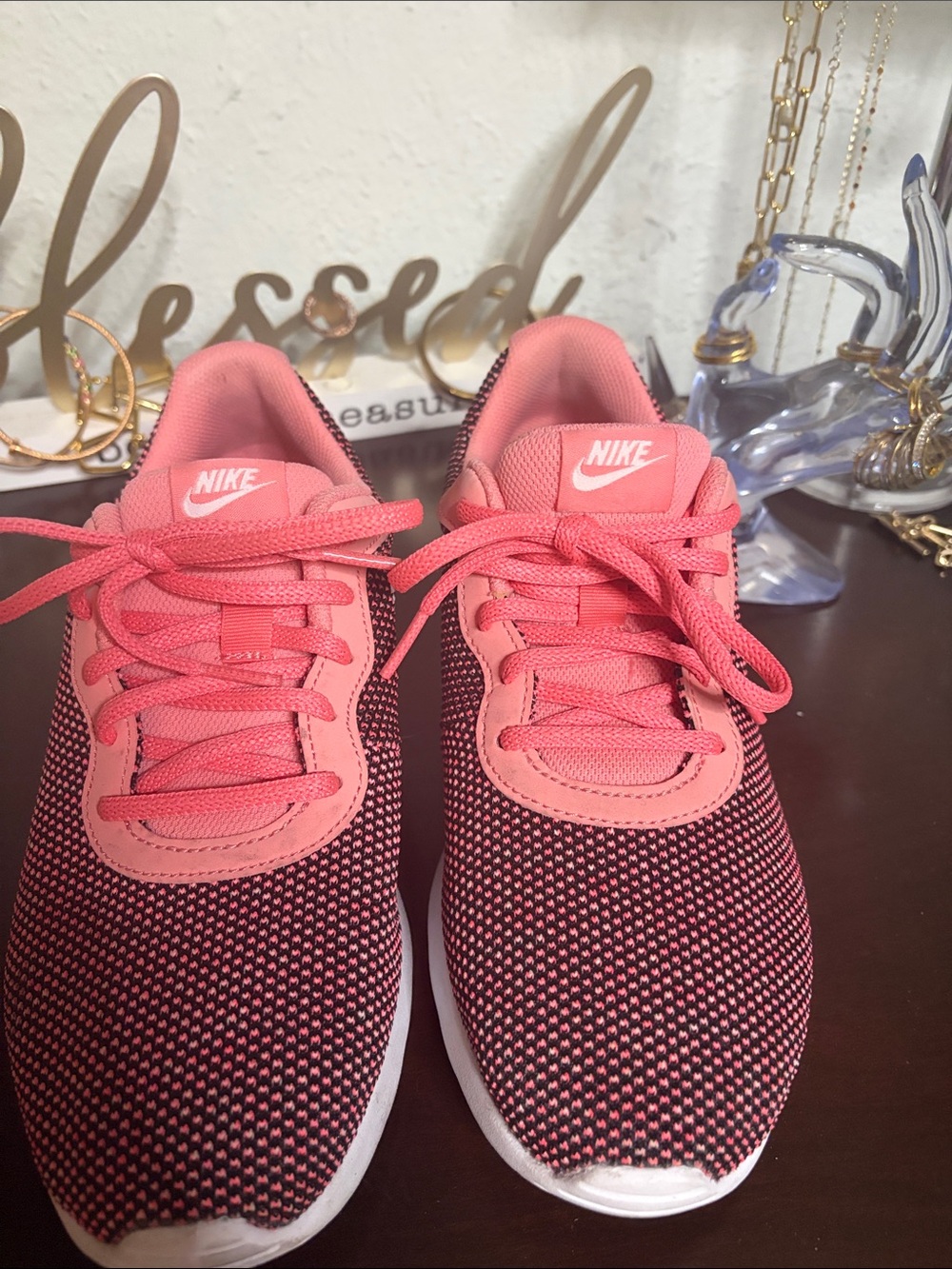 Nike Women's Coral Pink and Black Mesh Running Sneakers